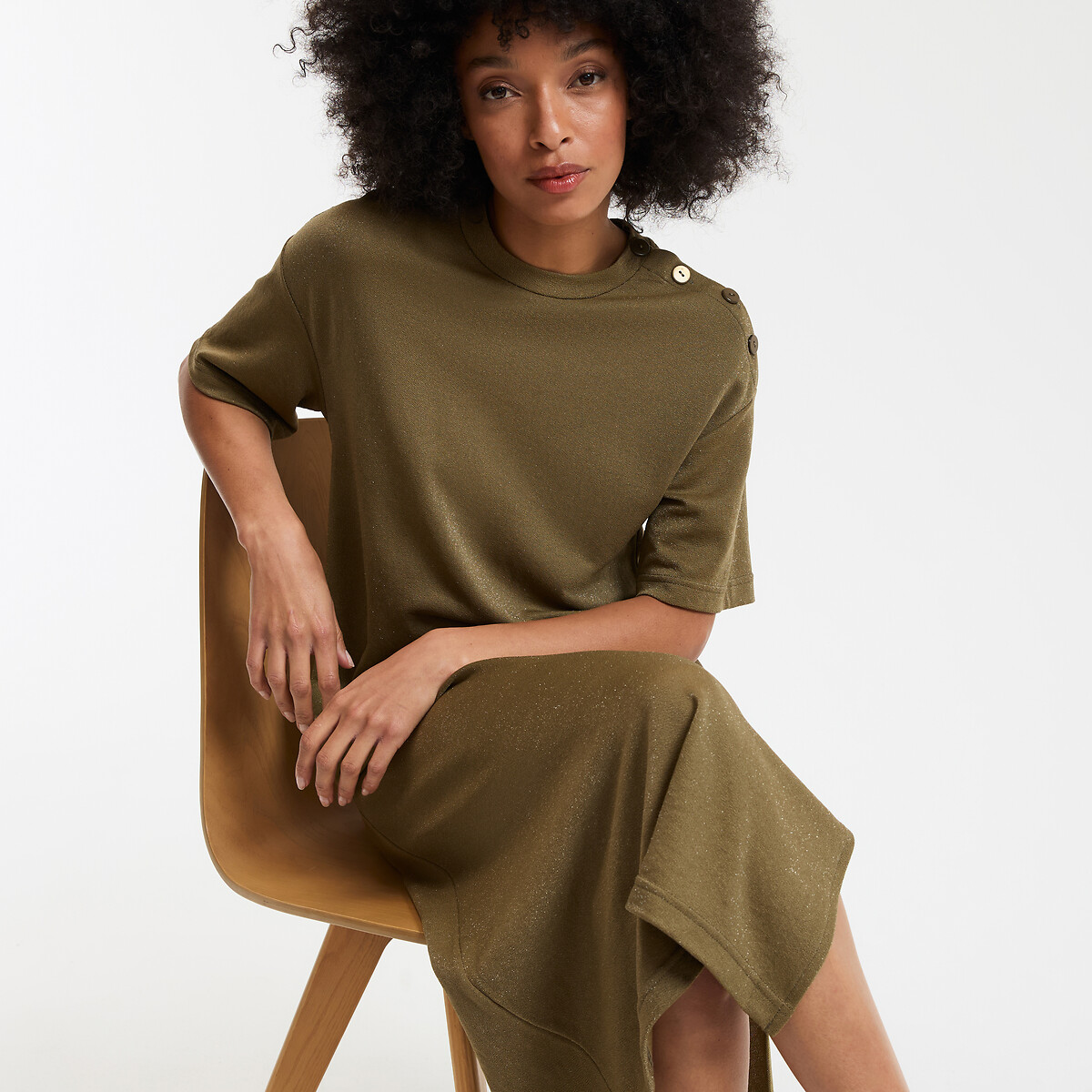 La Redoute Collections Κοντομάνικο μακρύ μεταλλιζέ φόρεμα σε ίσια γραμμή