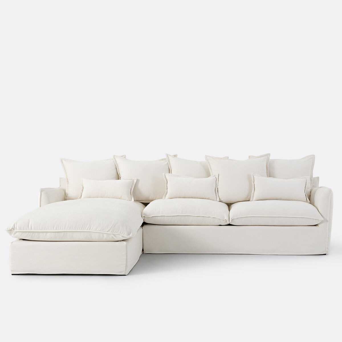 Αριστερή γωνία σύνθεσης καναπέ από μελανζέ πολυέστερ που μετατρέπεται σε κρεβάτι Μ190xΠ294xΥ90cm