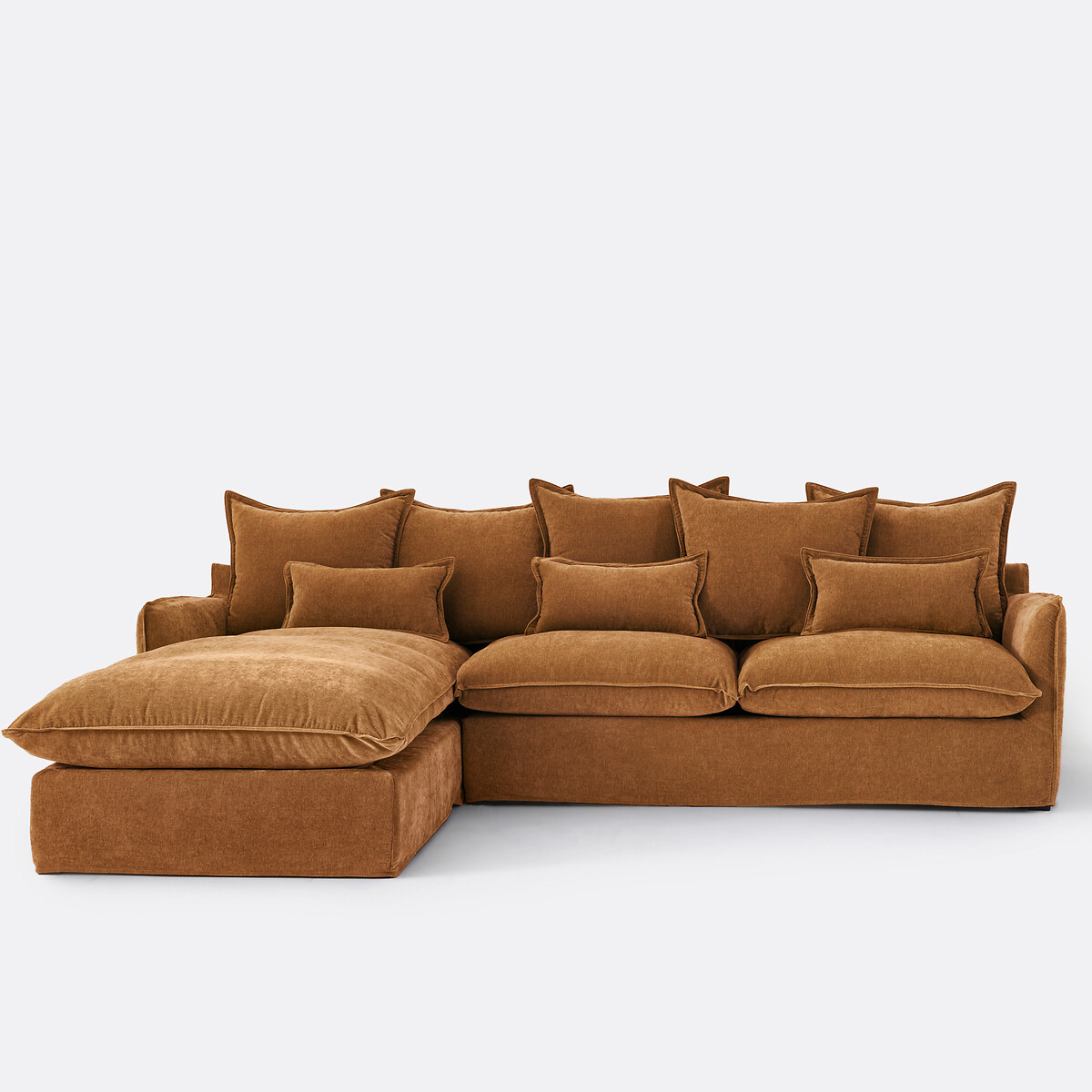 Αριστερή γωνία σύνθεσης καναπέ από μελανζέ πολυέστερ που μετατρέπεται σε κρεβάτι Μ190xΠ294xΥ90cm