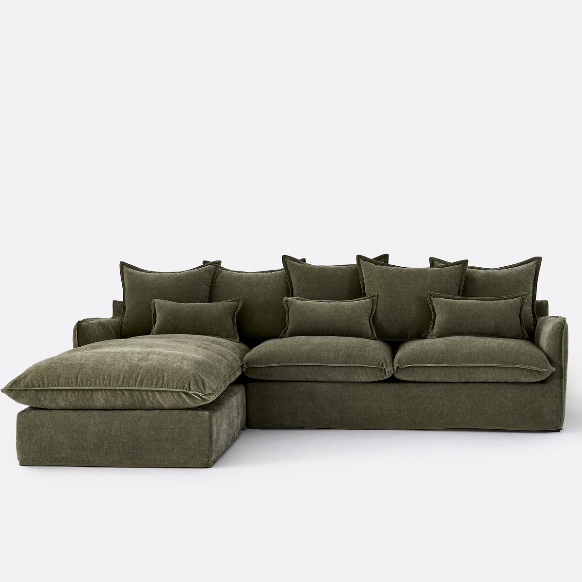 Αριστερή γωνία σύνθεσης καναπέ από μελανζέ πολυέστερ που μετατρέπεται σε κρεβάτι Μ190xΠ294xΥ90cm