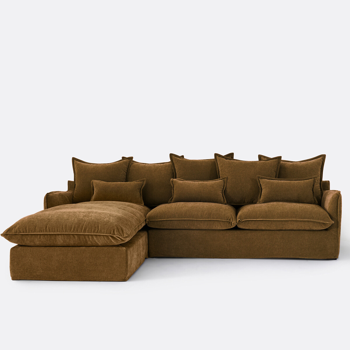 Γωνιακός αριστερός καναπές με μελανζέ ταπετσαρία από πολυέστερ Μ190xΠ294xΥ90cm