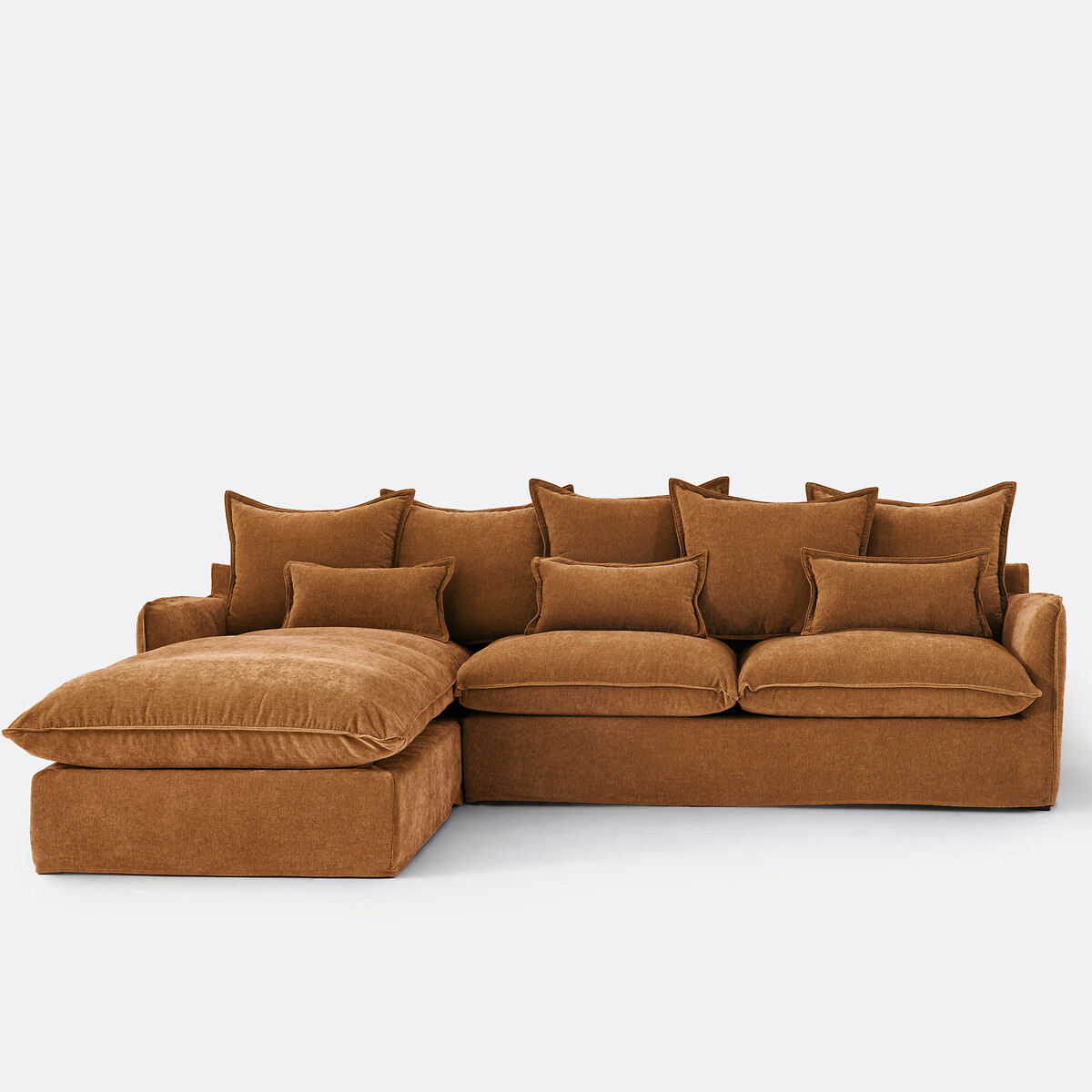 Γωνιακός αριστερός καναπές με μελανζέ ταπετσαρία από πολυέστερ Μ190xΠ294xΥ90cm