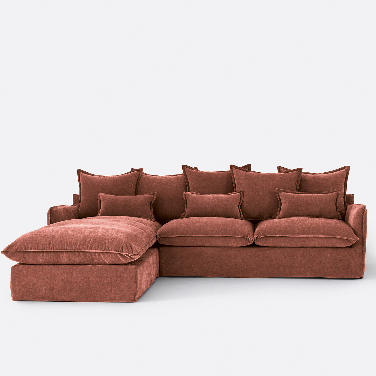 Γωνιακός αριστερός καναπές με μελανζέ ταπετσαρία από πολυέστερ Μ190xΠ294xΥ90cm