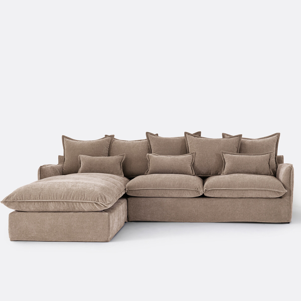 Γωνιακός αριστερός καναπές με μελανζέ ταπετσαρία από πολυέστερ Μ190xΠ294xΥ90cm