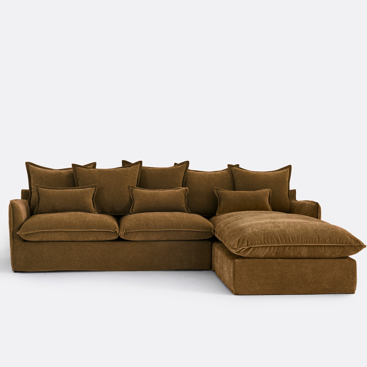 La Redoute Interieurs Γωνιακός δεξιός καναπές με μελανζέ ταπετσαρία από πολυέστερ Μ190xΠ294xΥ90cm