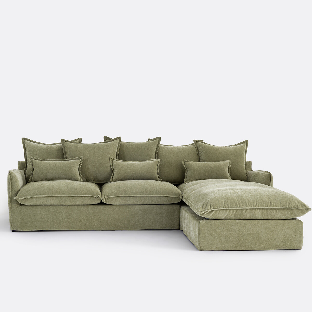 La Redoute Interieurs Γωνιακός δεξιός καναπές με μελανζέ ταπετσαρία από πολυέστερ Μ190xΠ294xΥ90cm