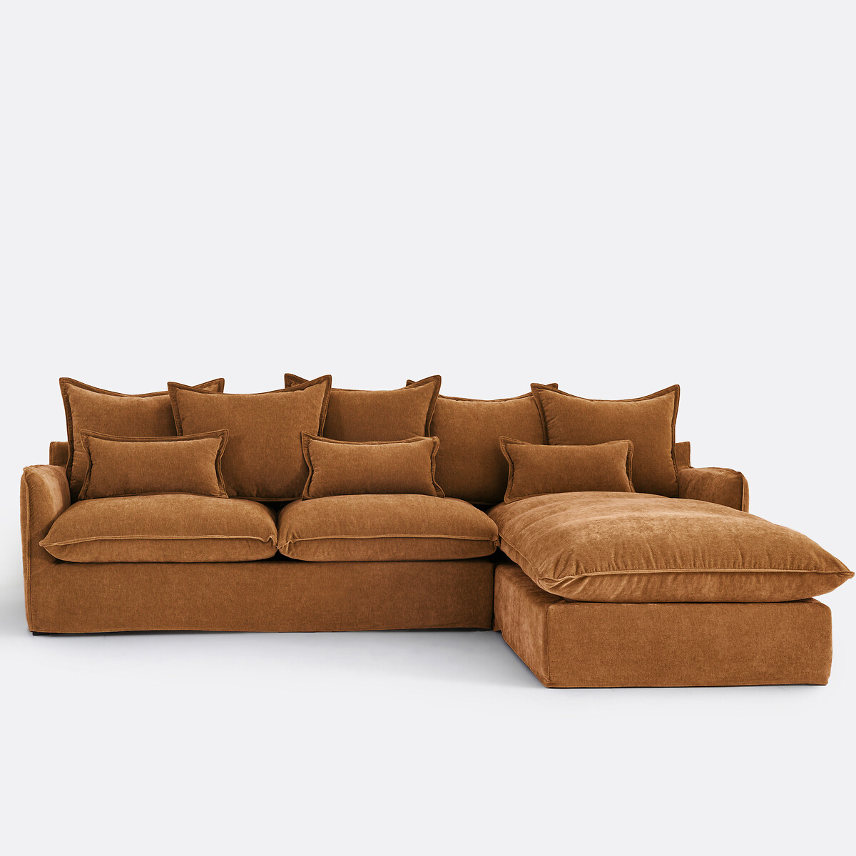 La Redoute Interieurs Γωνιακός δεξιός καναπές με μελανζέ ταπετσαρία από πολυέστερ Μ190xΠ294xΥ90cm