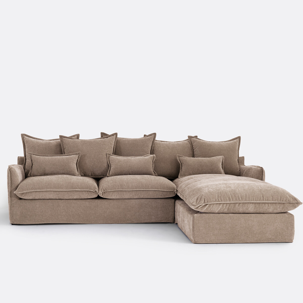 Γωνιακός δεξιός καναπές με μελανζέ ταπετσαρία από πολυέστερ Μ190xΠ294xΥ90cm