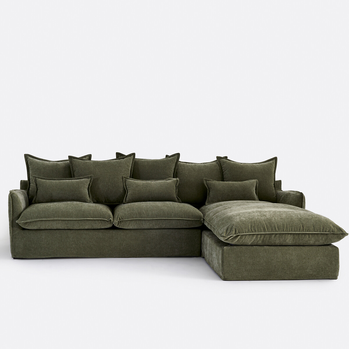 La Redoute Interieurs Γωνιακός δεξιός καναπές με μελανζέ ταπετσαρία από πολυέστερ Μ190xΠ294xΥ90cm