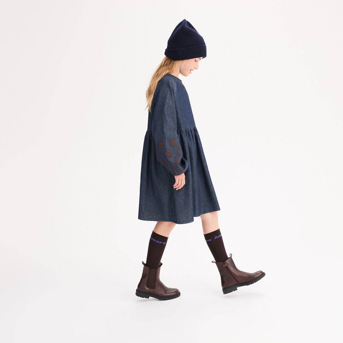 Φόρεμα με μακριά μανίκια από ελαφρύ τζιν