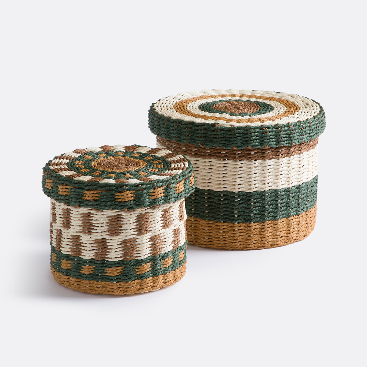 Σετ 2 καλάθια με καπάκι από πλεγμένο χαρτί