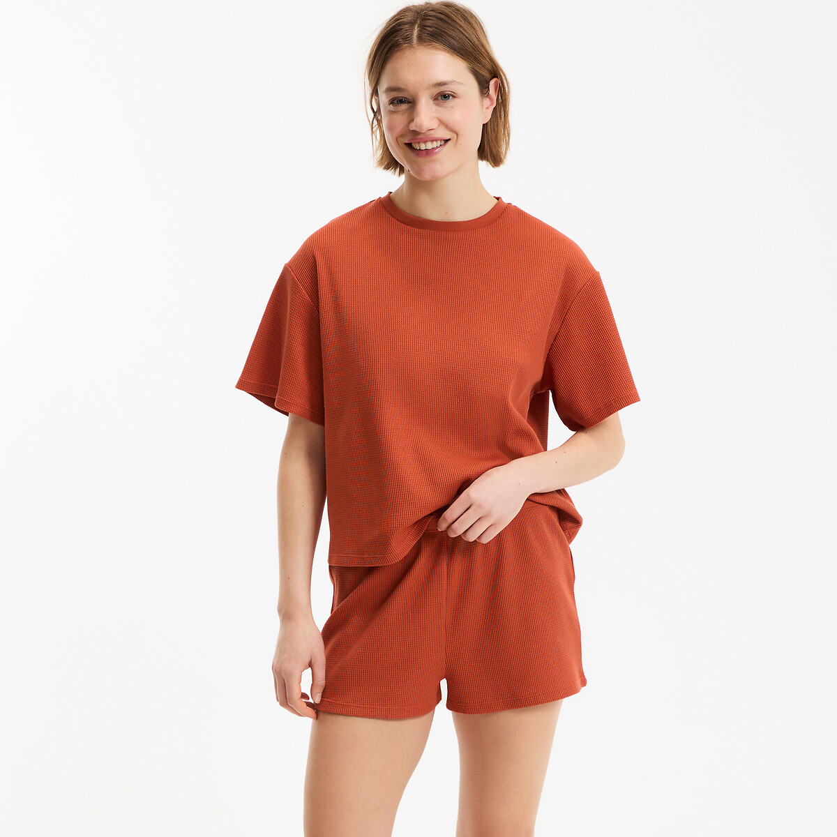 Πιτζάμα σορτς από πλεκτό ύφασμα με κυψελωτό μοτίβο