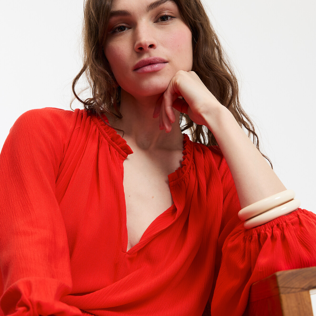 La Redoute Collections Mπλούζα με V και μανίκια 3|4 από κρεπόν