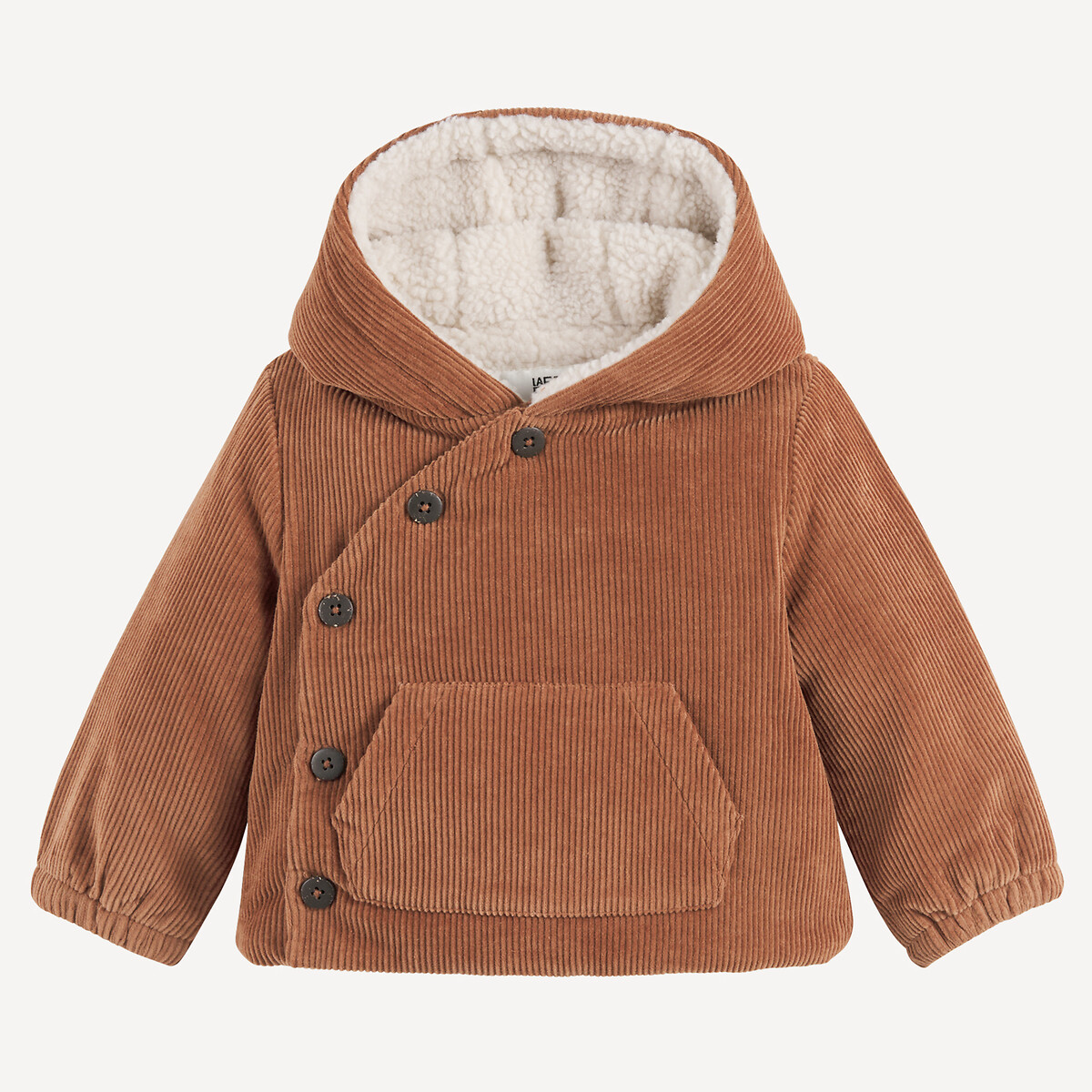 La Redoute Collections Ζεστό παλτό με κουκούλα από βελούδο με επένδυση sherpa