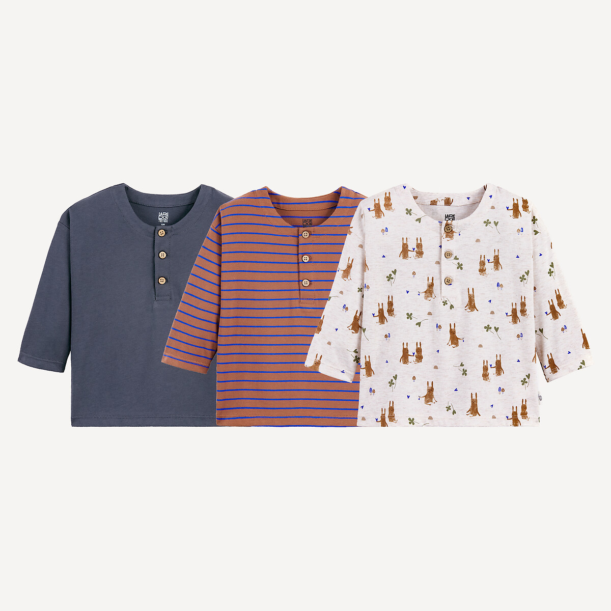 La Redoute Collections Σετ 3 μακρυμάνικα T-shirt με γιακά tunisien