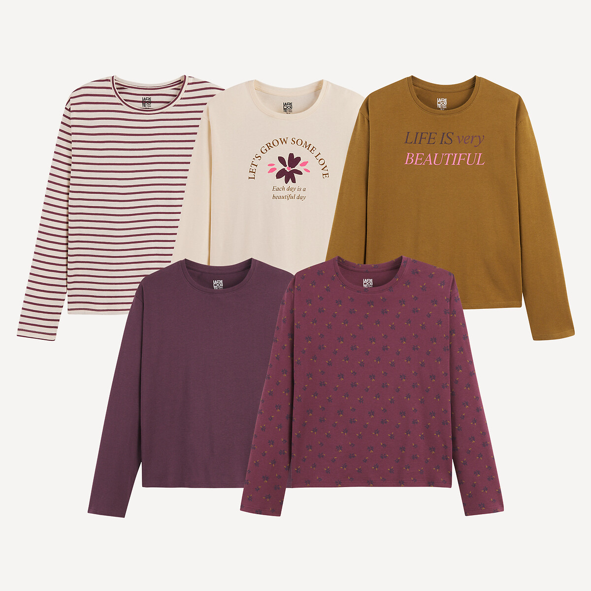 La Redoute Collections Σετ 5 μακρυμάνικα μπλουζάκια