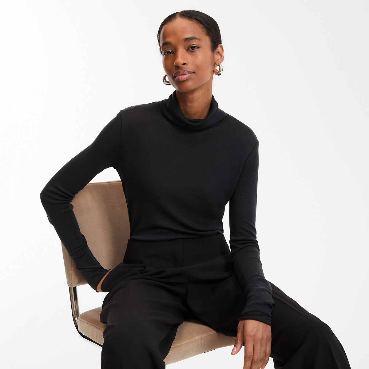 La Redoute Collections Μπλούζα με μακρύ μανίκι και ζιβάγκο από μείγμα lyocell