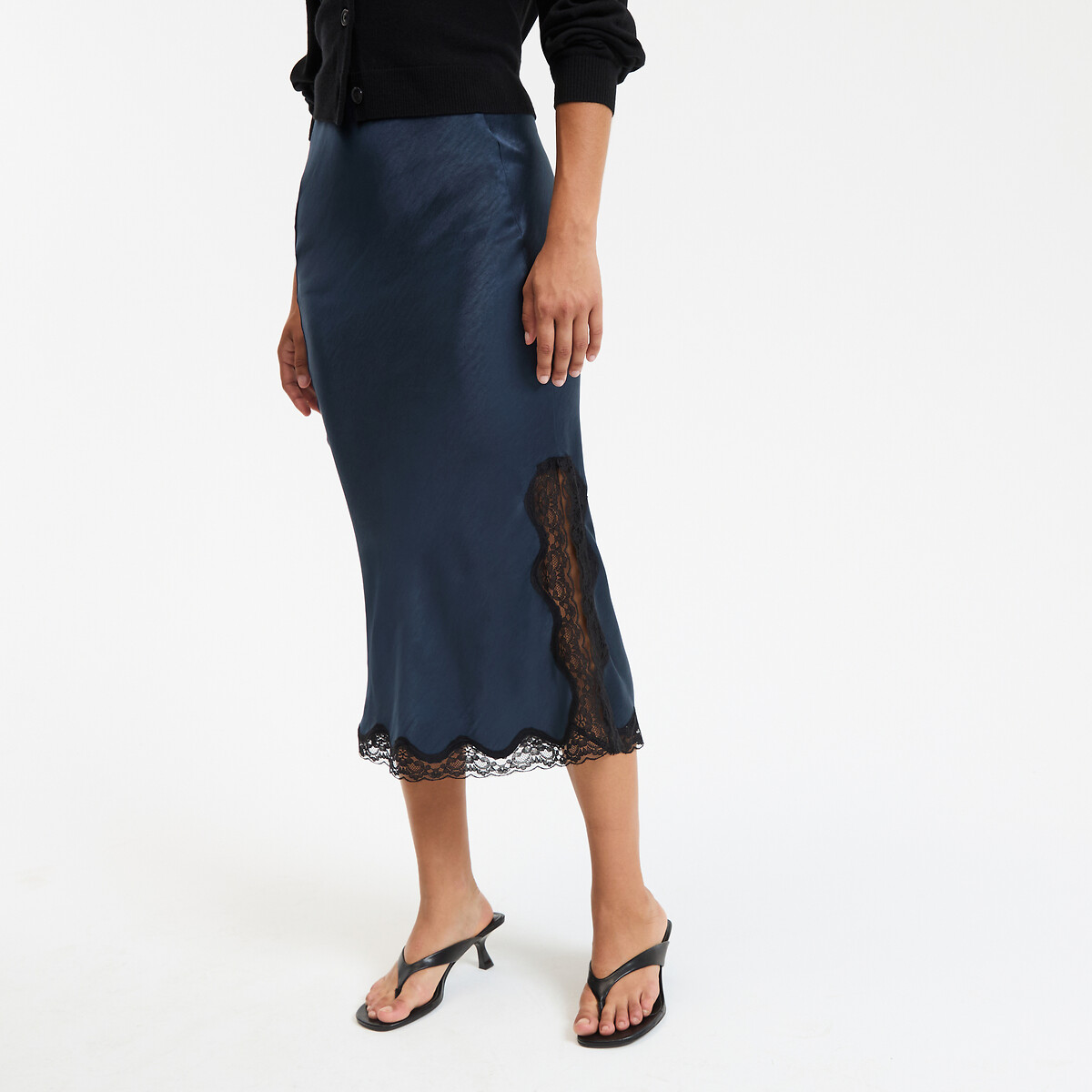 La Redoute Collections Φούστα ίσια σατέν με λεπτομέρειες δαντέλας