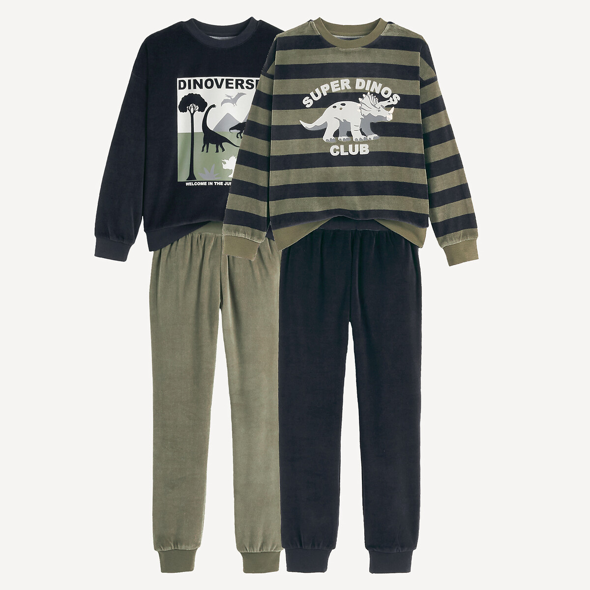Σετ 2 βελουτέ πιτζάμες με σχέδια δεινόσαυρους