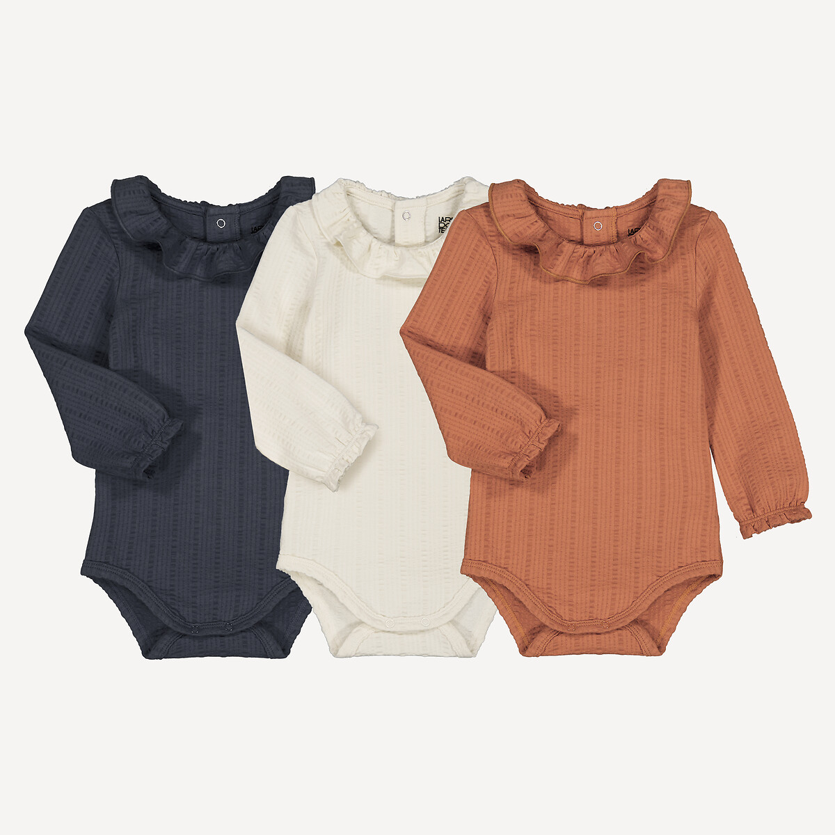 La Redoute Collections Σετ 3 κορμάκια με γιακά με βολάν και μακριά μανίκια