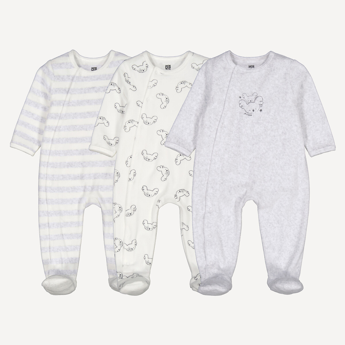 La Redoute Collections Σετ 3 βαμβακερές βελουτέ πιτζαμάκια