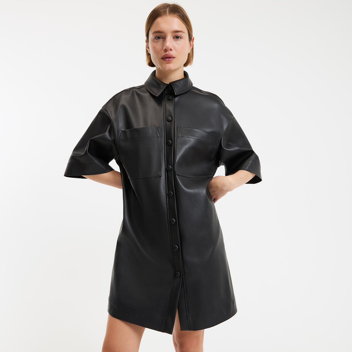 La Redoute Collections Φόρεμα φαρδύ και κοντό από συνθετικό δέρμα