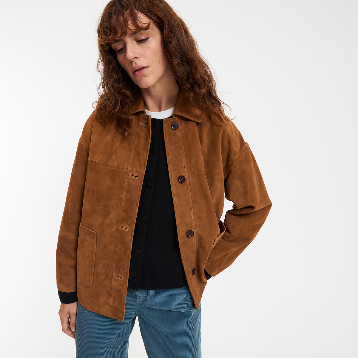 La Redoute Collections Μπουφάν από σουέντ δέρμα με κουμπιά