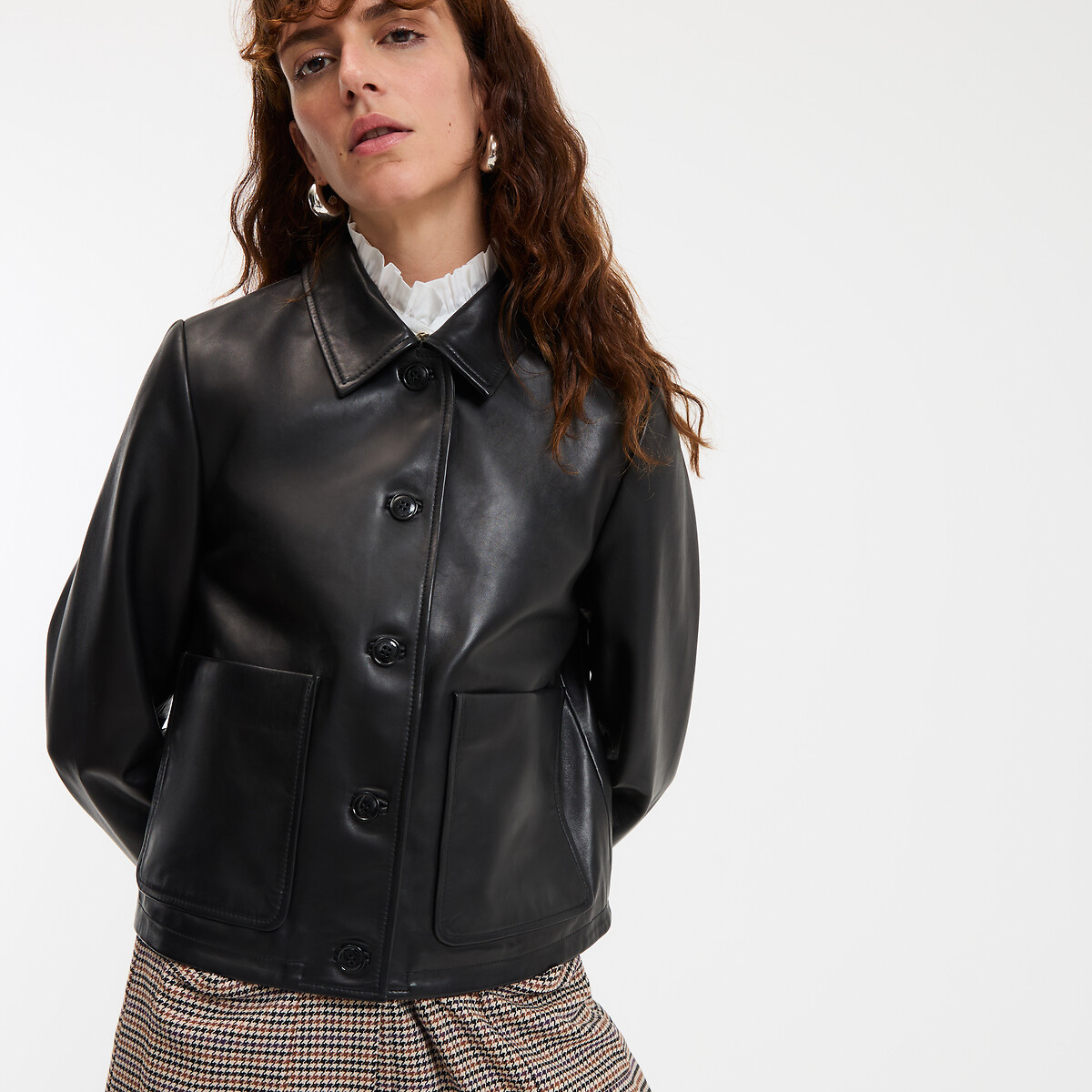 La Redoute Collections Κοντό δερμάτινο μπουφάν