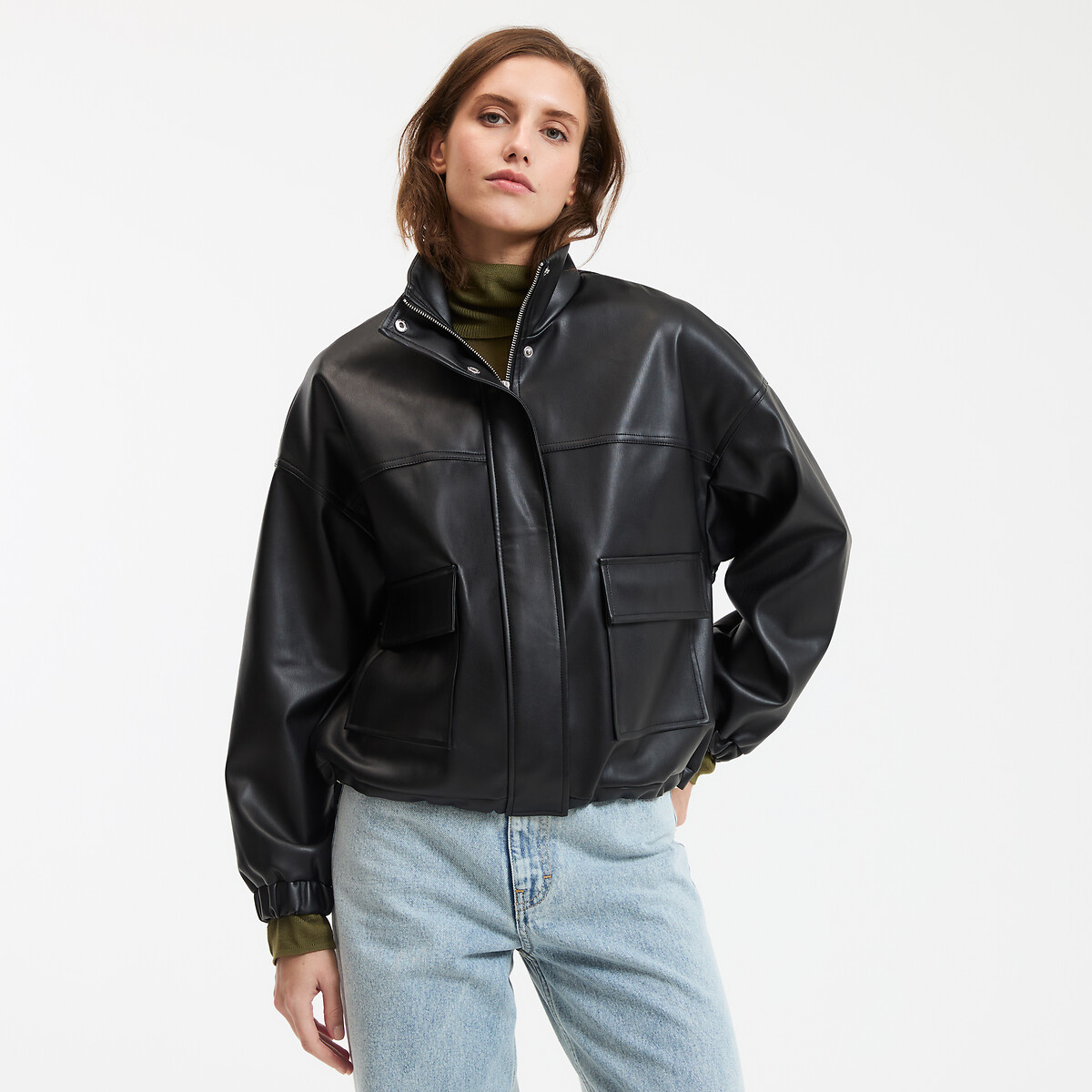La Redoute Collections Κοντό μπουφάν από συνθετικό δέρμα