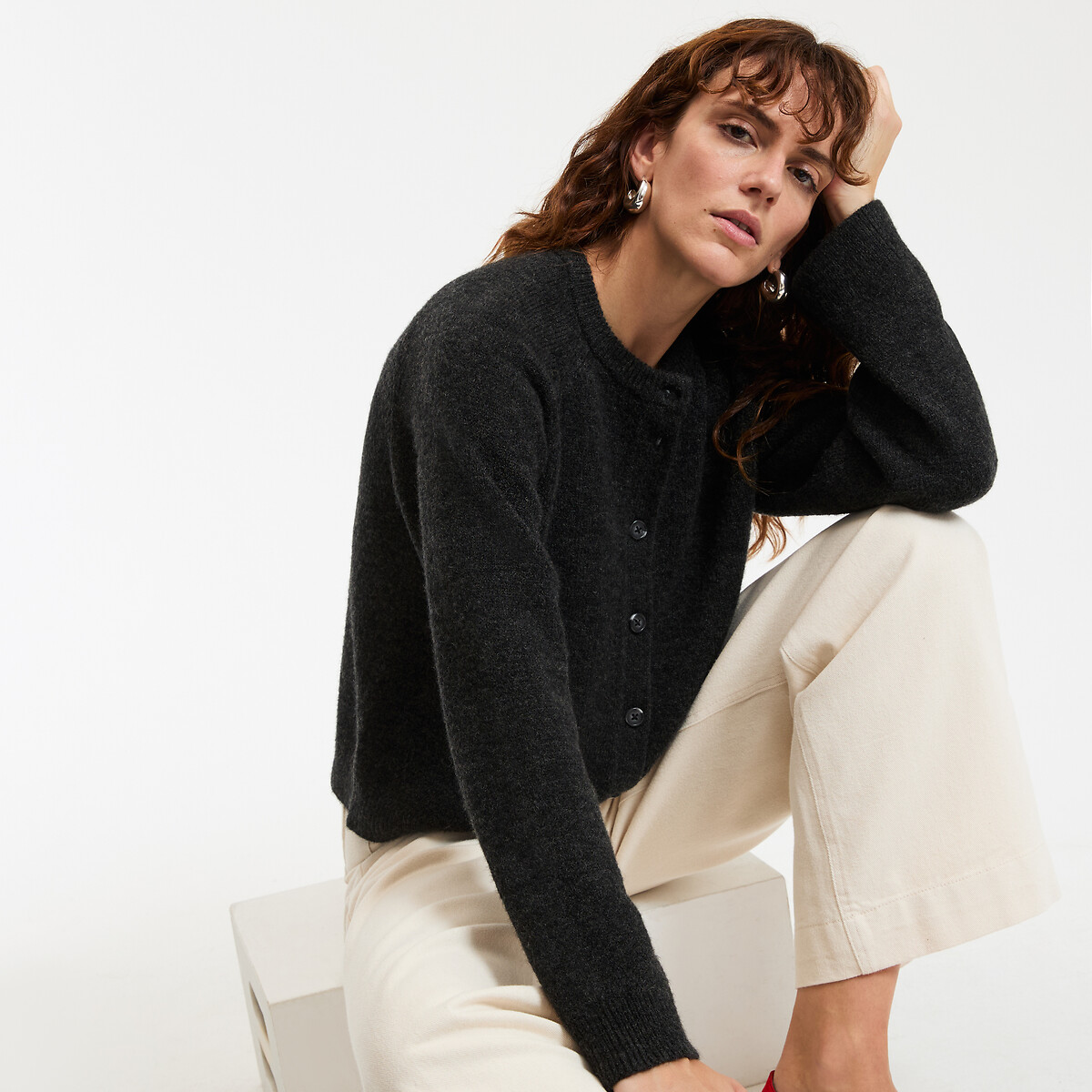 La Redoute Collections Ζακέτα με στρογγυλό λαιμό σε χοντρή πλέξη