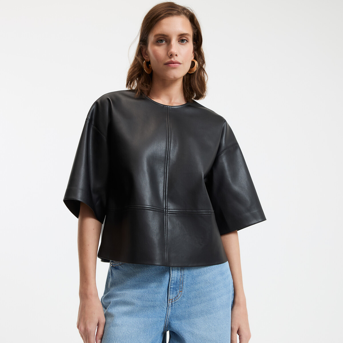 Μπλούζα με στρογγυλό λαιμό και μανίκια 3 4