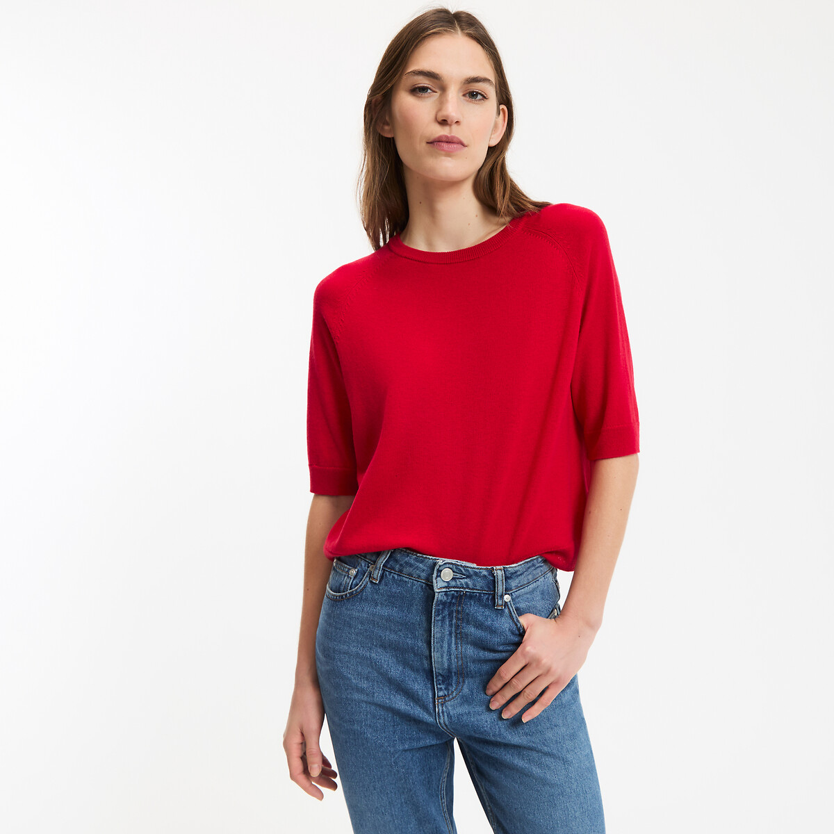 Κοντομάνικο πουλόβερ με στρογγυλό λαιμό