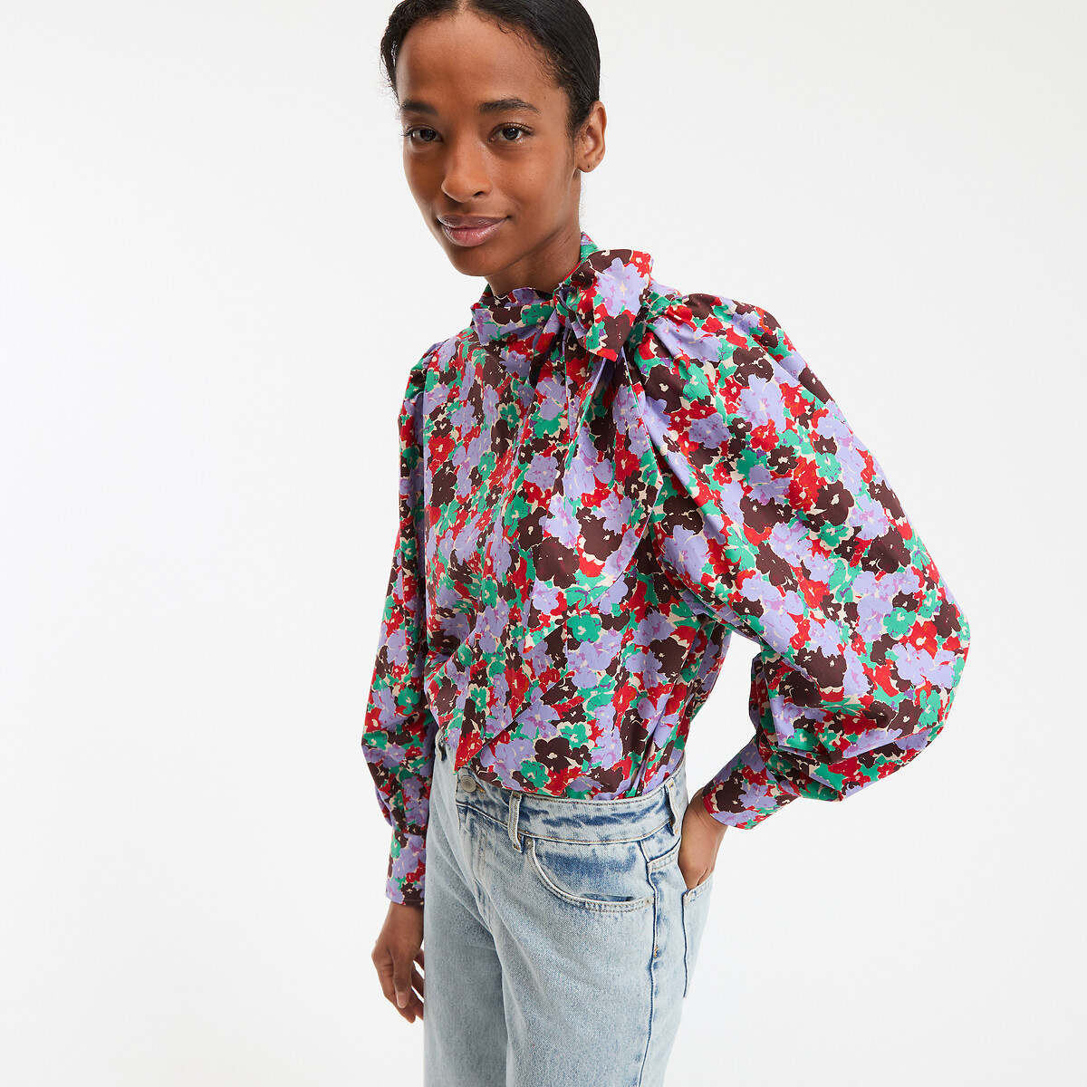 La Redoute Collections Μπλούζα με λουλουδάτο σχέδιο και μακριά μανίκια