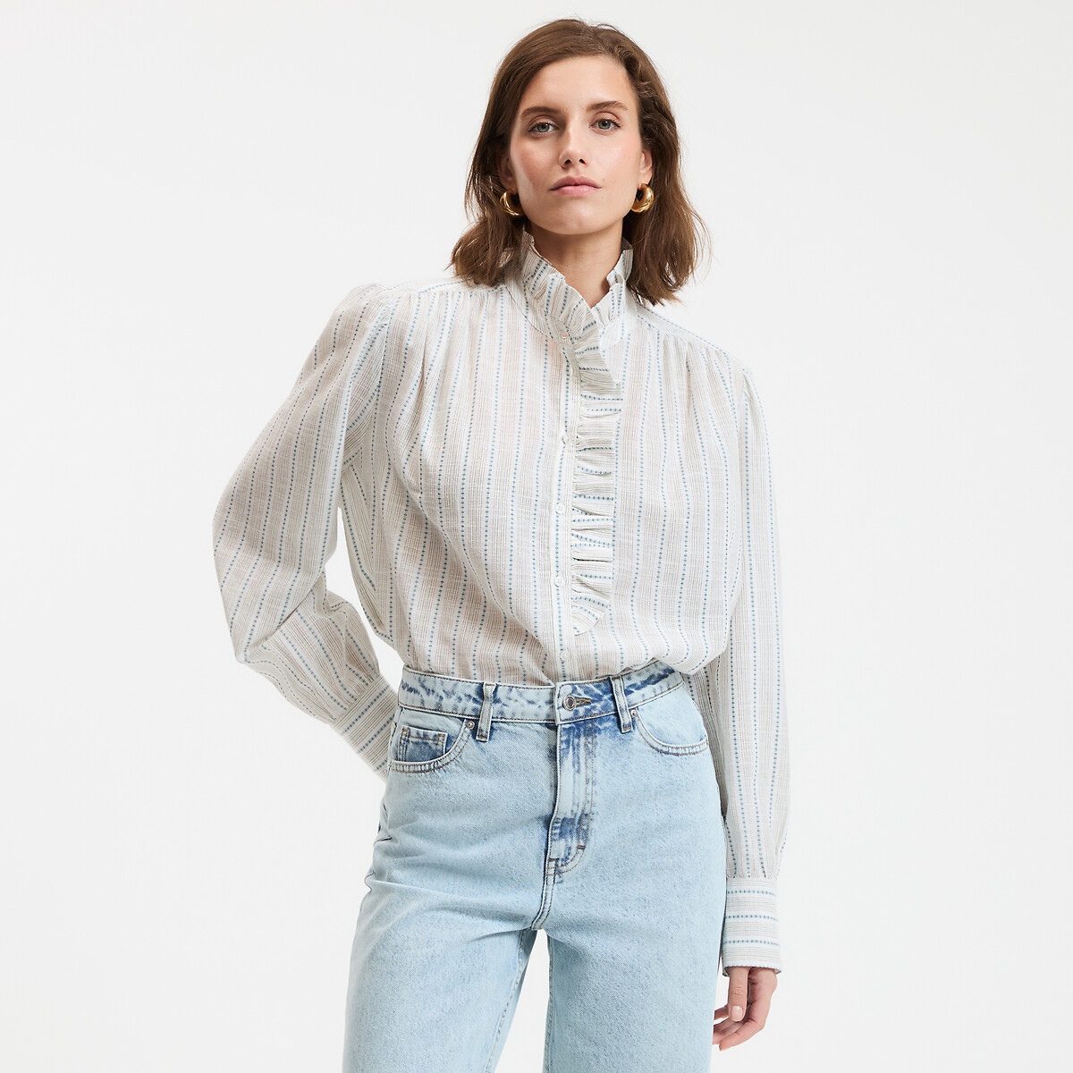 Ριγέ πουκάμισο με βικτωριανό γιακά