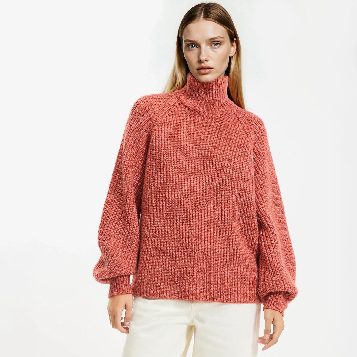 La Redoute Collections Φαρδιά πλεκτή μπλούζα με ψηλό λαιμό