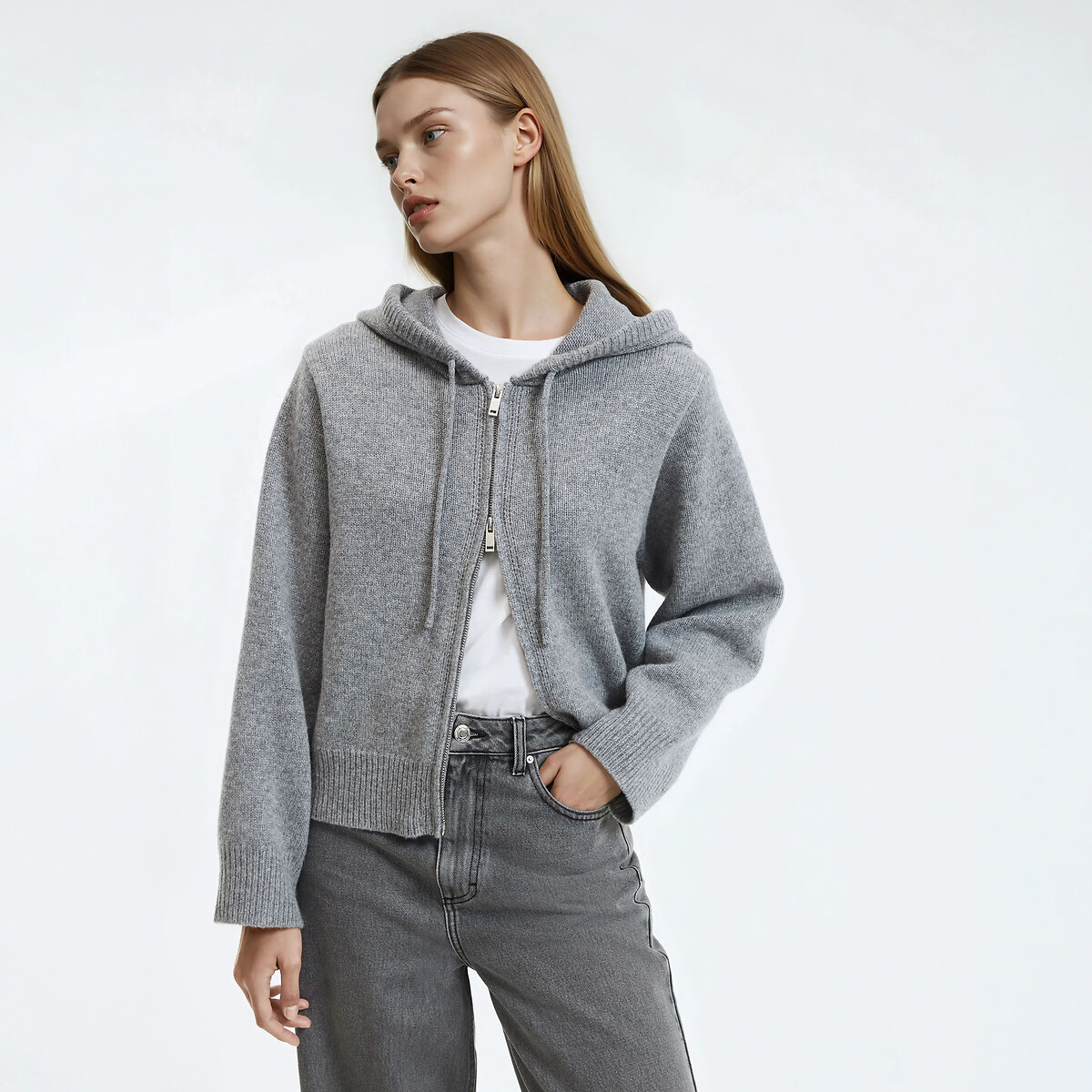 La Redoute Collections Κοντή ζακέτα με κουκούλα από μαλλί