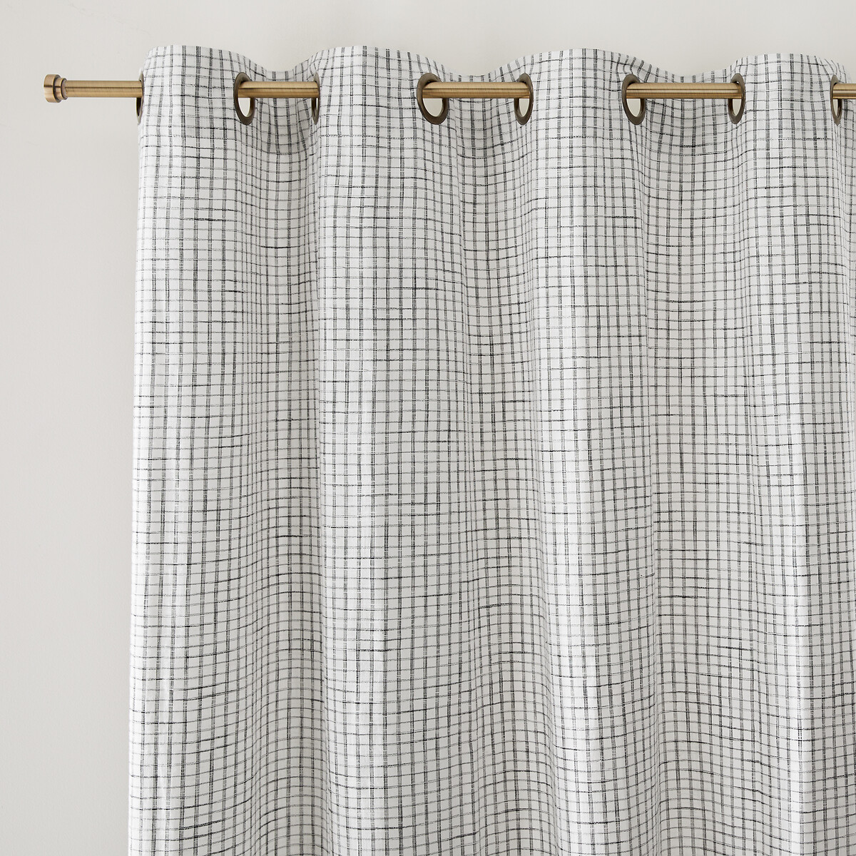 Βαμβακερή κουρτίνα με οπές και μοτίβο καρέ 180x140 cm