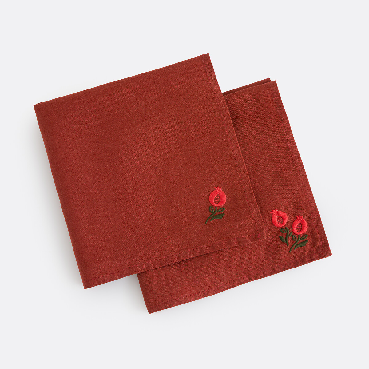 Σετ 2 πετσέτες τραπεζιού από πλυμένο λινό με κεντήματα 45x45 cm