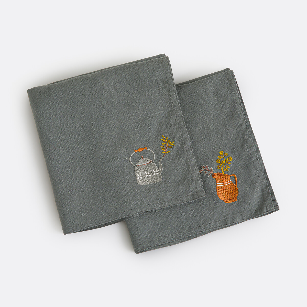 Σετ 2 πετσέτες φαγητού από προπλυμένο και κεντημένο λινό – Lison 45x45 cm