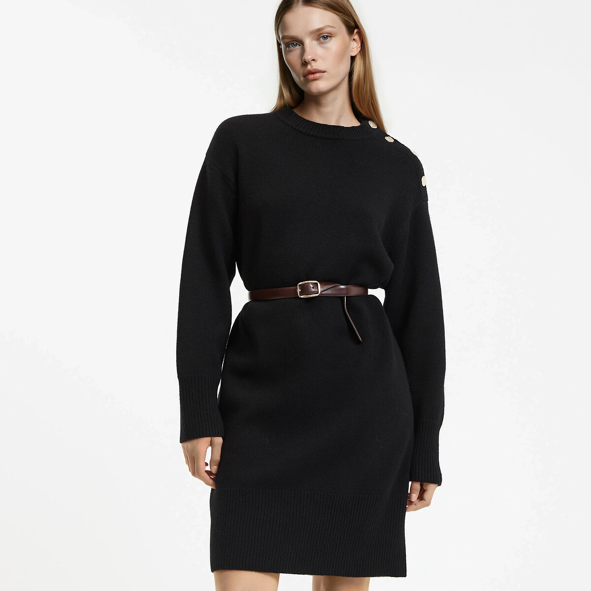 Ίσιο μάλλινο κοντό φόρεμα με μακριά μανίκια