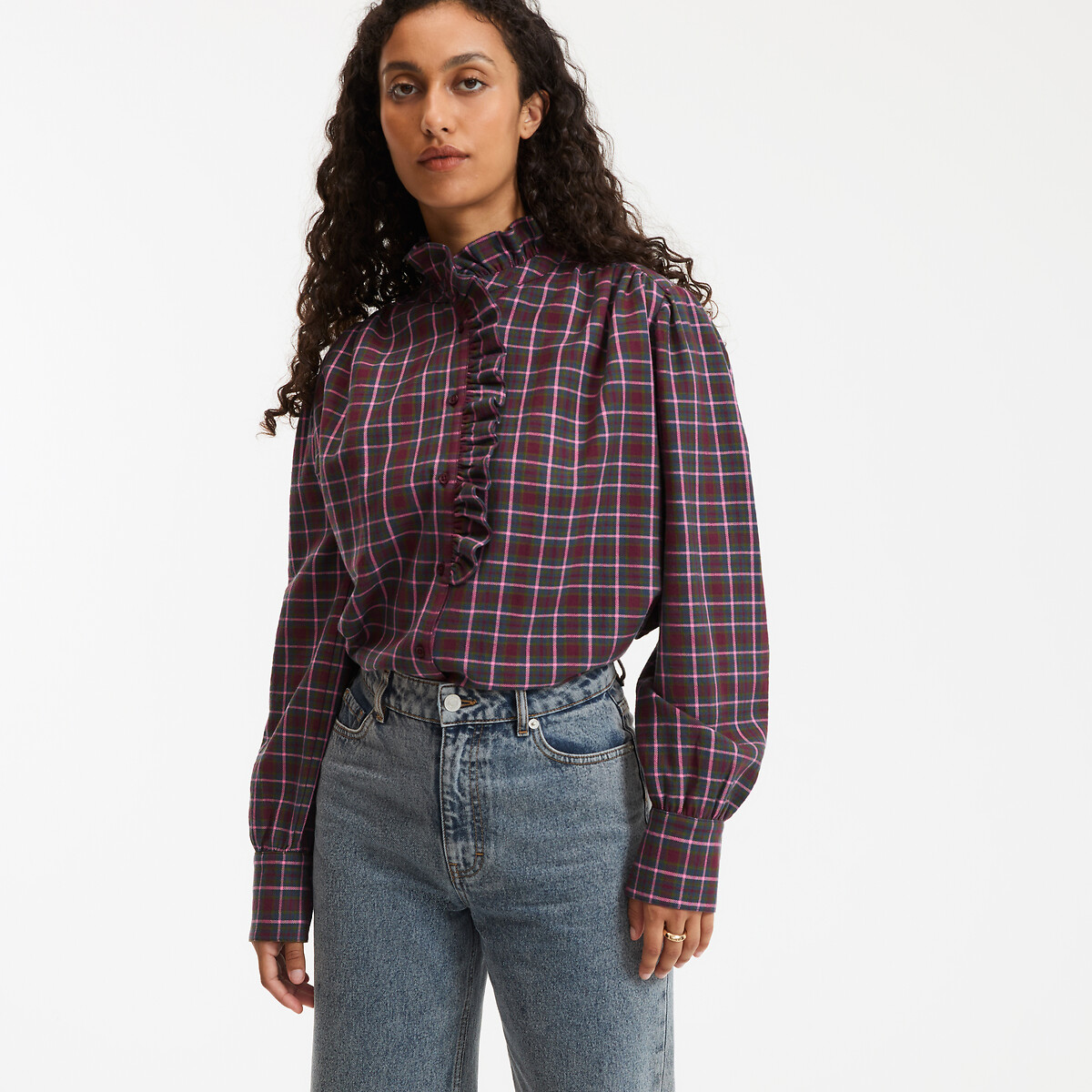 La Redoute Collections Πουκάμισο με καρό σχέδιο και βικτωριανό γιακά – Signature CHARLENE