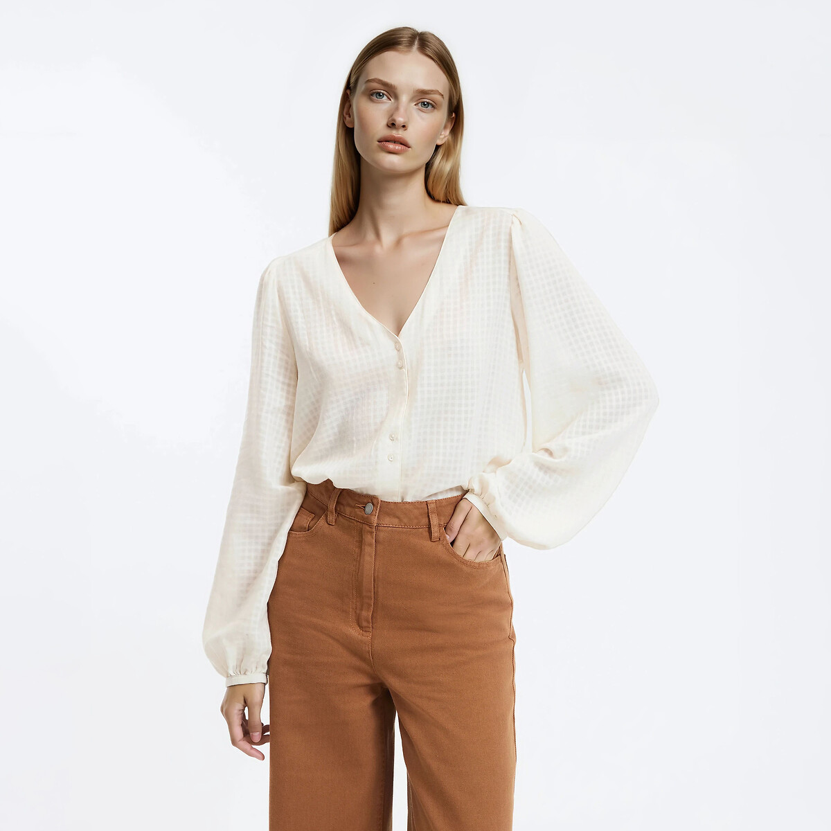 La Redoute Collections Πουκάμισο με V λαιμόκοψη