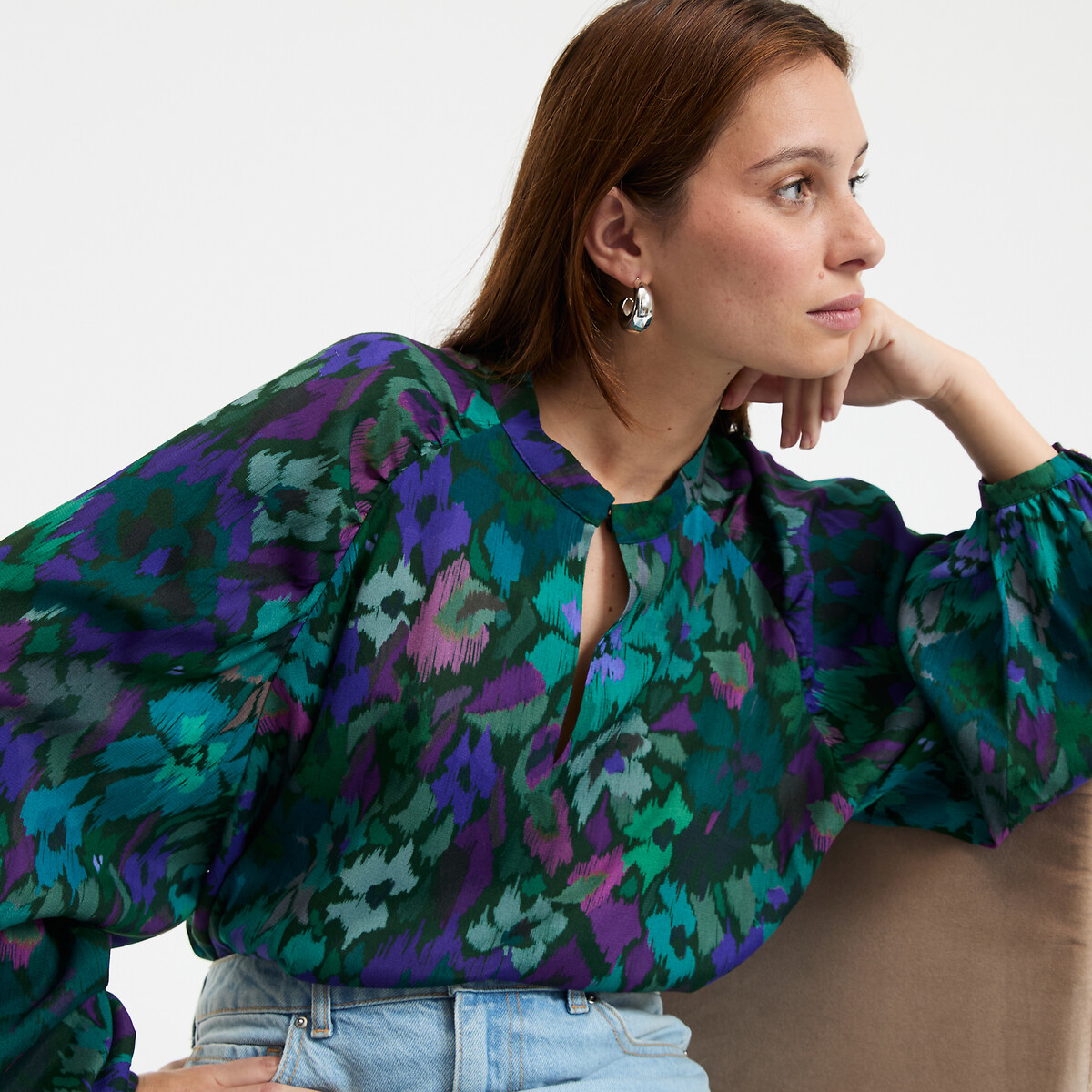 La Redoute Collections Πουκάμισο με γιακά τύπου Μάο και φλοράλ σχέδιο