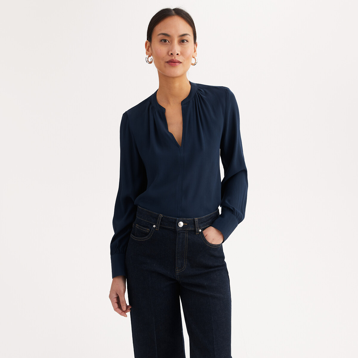 Anne Weyburn Μπλούζα με V λαιμό και μακριά μανίκια