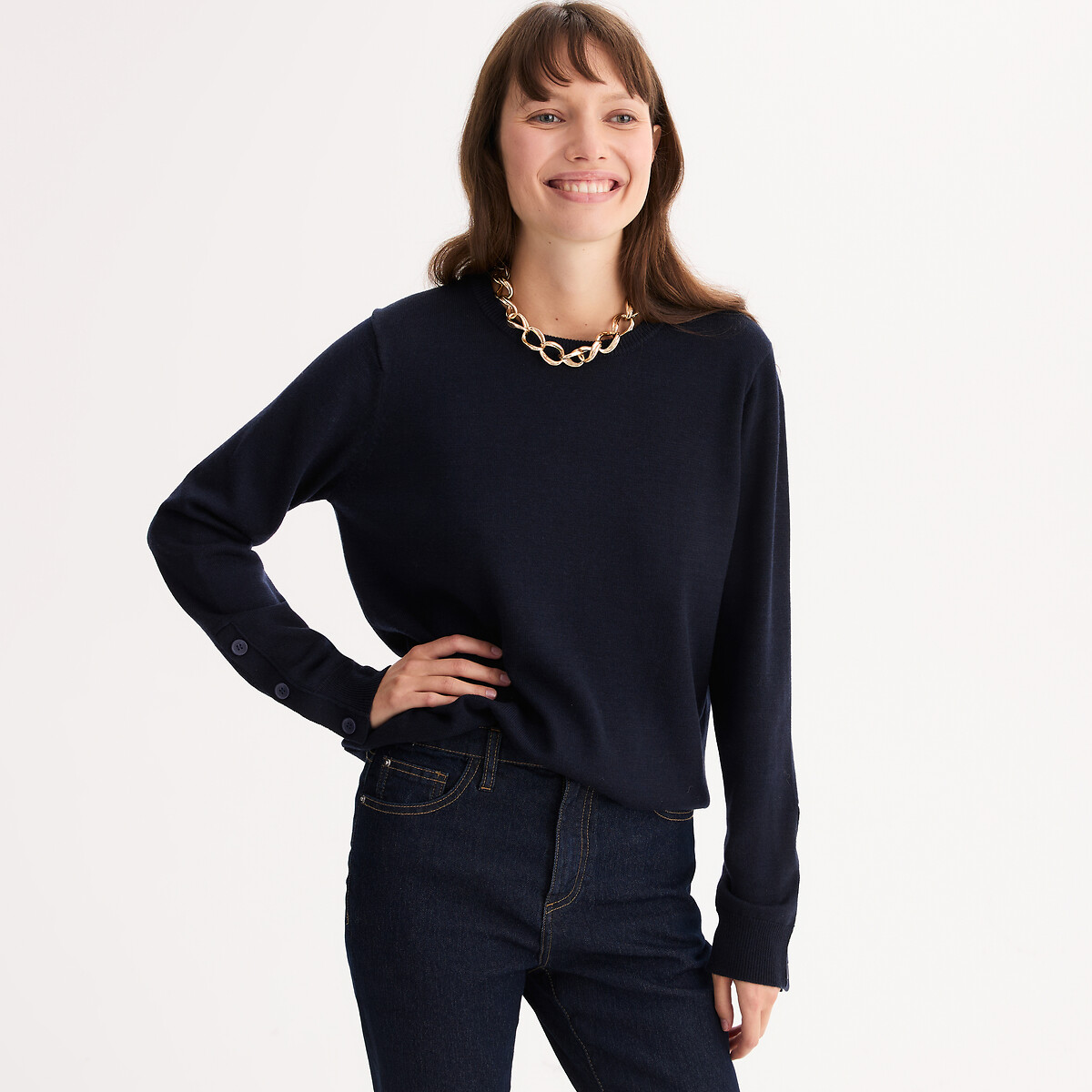 ANNE WEYBURN Πουλόβερ με στρογγυλή λαιμόκοψη από λεπτή