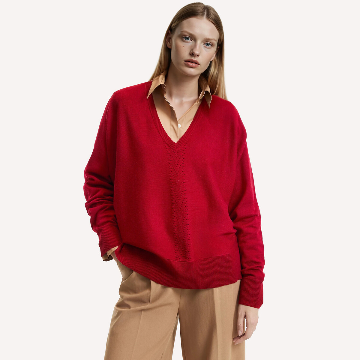 ANNE WEYBURN Πουλόβερ με V λαιμόκοψη από λεπτή πλέξη