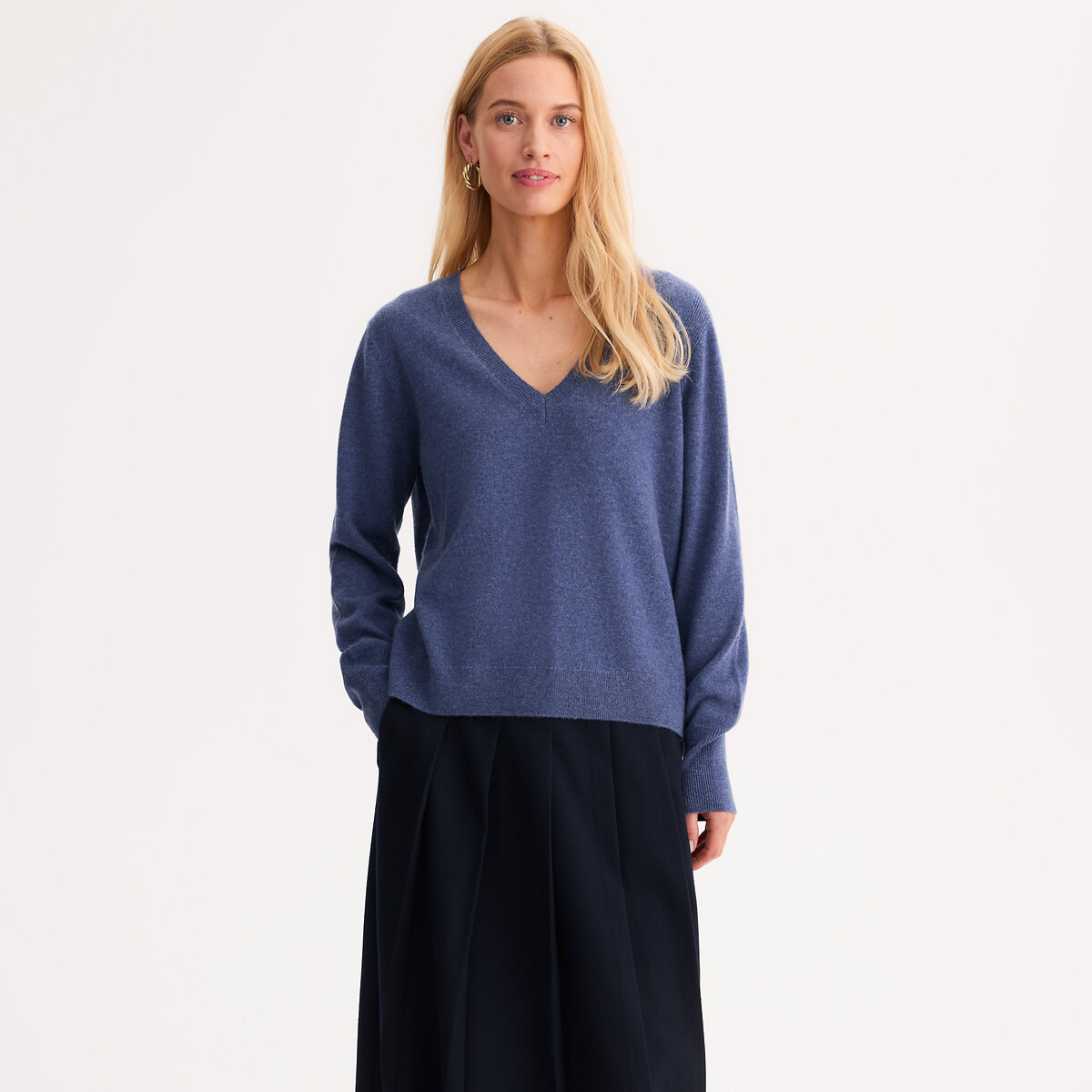 ANNE WEYBURN Πουλόβερ από κασμίρι με V-λαίμο και λεπτή πλέξη