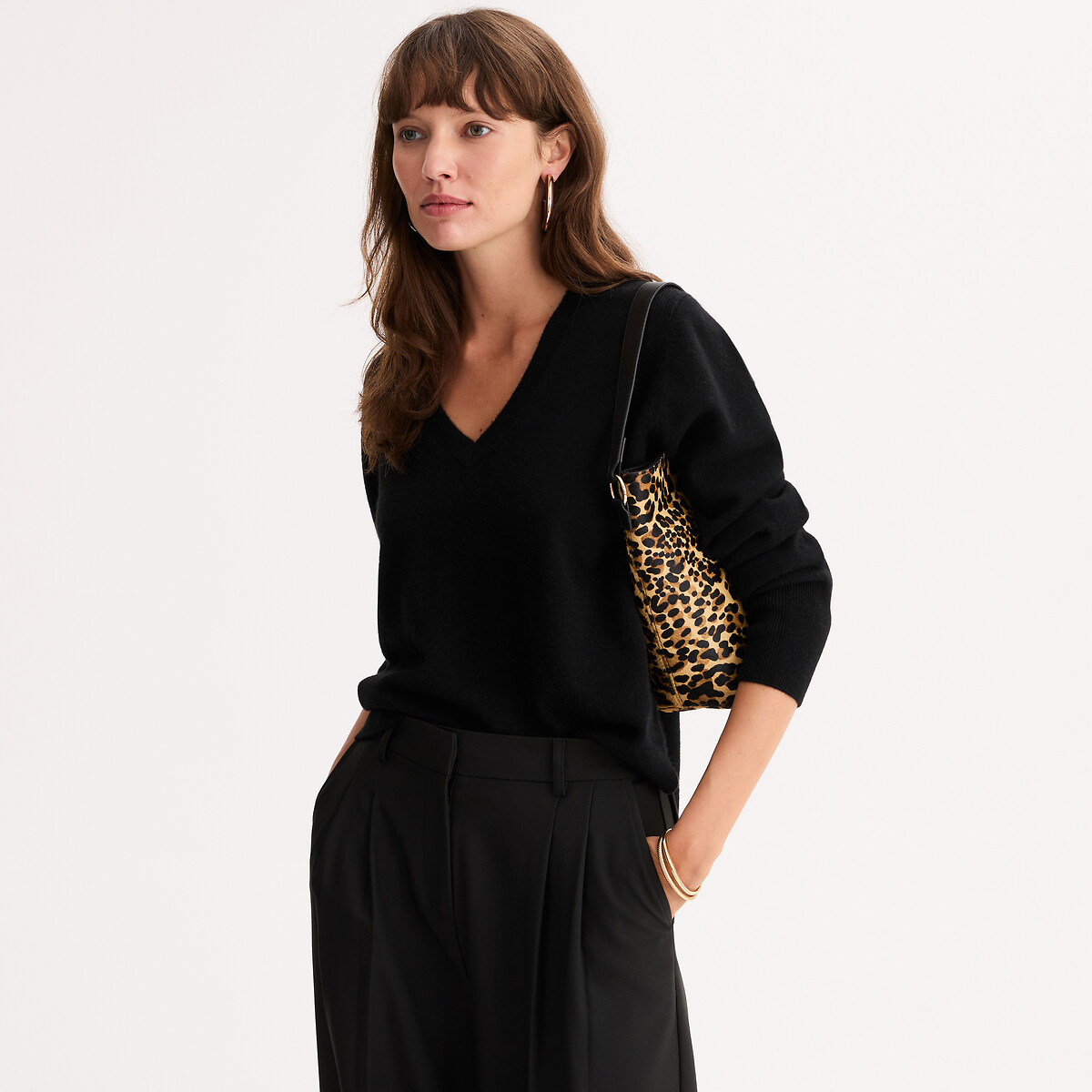 ANNE WEYBURN Πουλόβερ από κασμίρι με V-λαίμο και λεπτή πλέξη