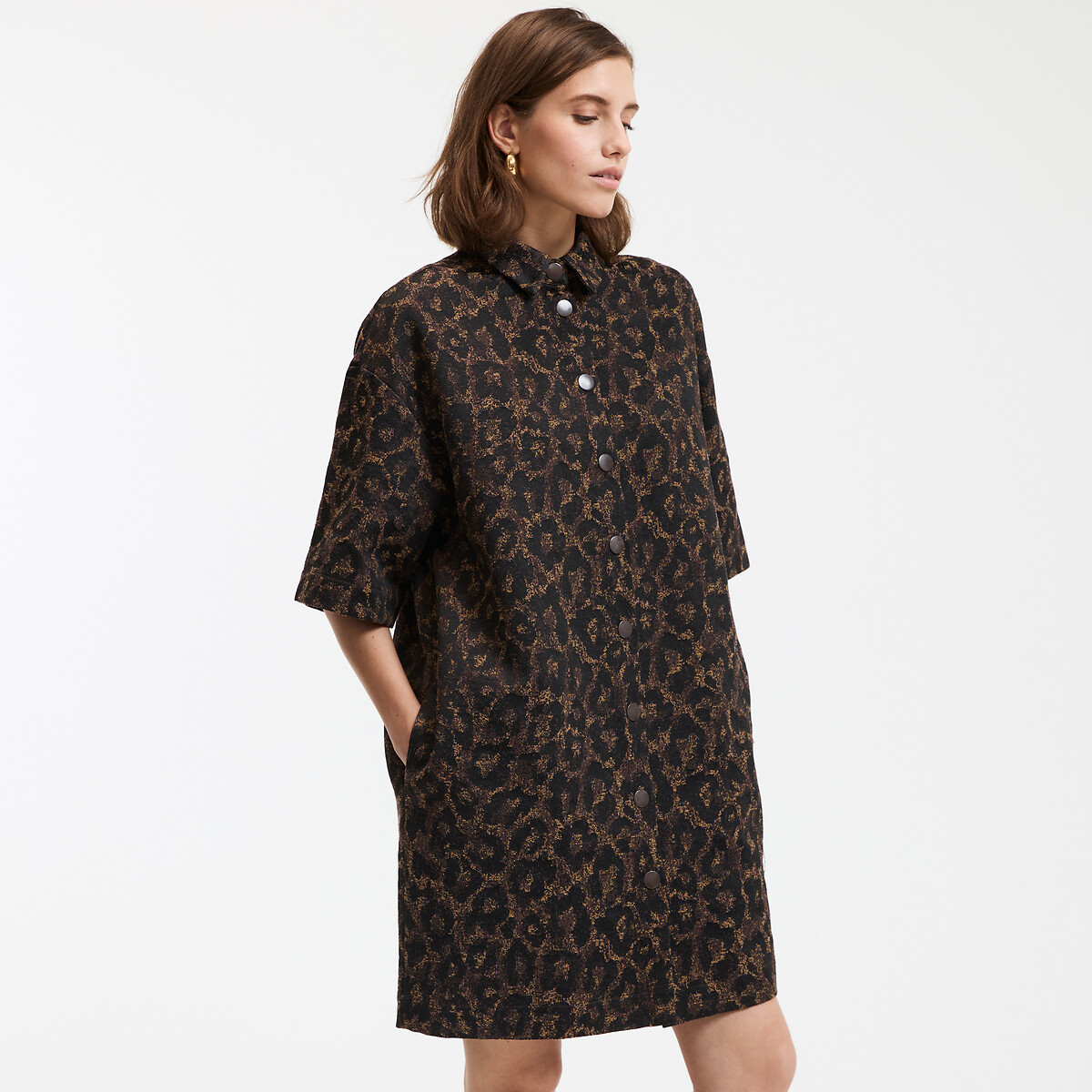 Φόρεμα μίνι από ύφασμα ζακάρ με μοτίβο λεοπάρ