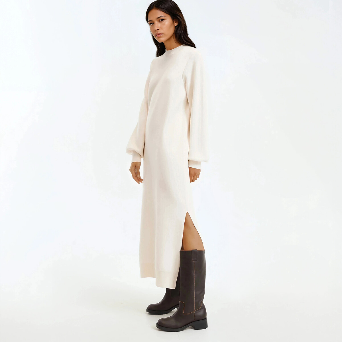 La Redoute Collections Μακρύ πλεκτό φόρεμα με μακριά μανίκια